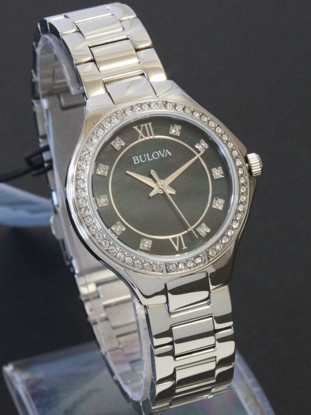 Bulova Classic Quartz Watch Black MOP Dial Crystal Bezel And Indices 30mm - Picture 2 of 13